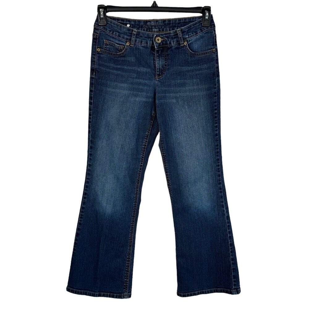 Ruff Hewn SZ 4S SHORT Bootcut Jeans Mid-Rise Pockets Stretch Whiskered Blue